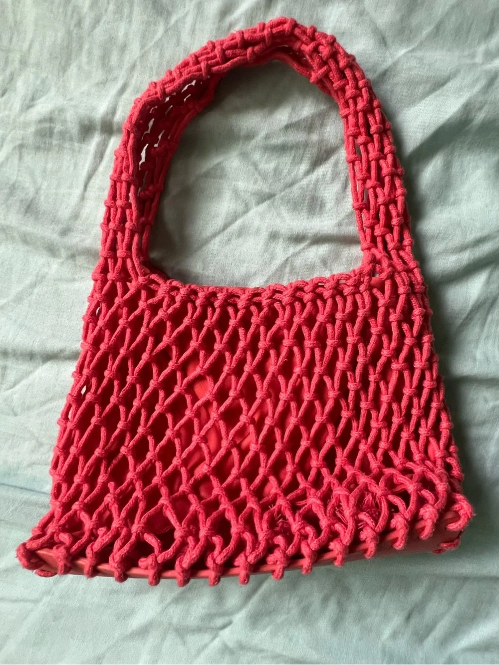 MEXICANA Handwoven Coral Pink Mesh Hobo Bag